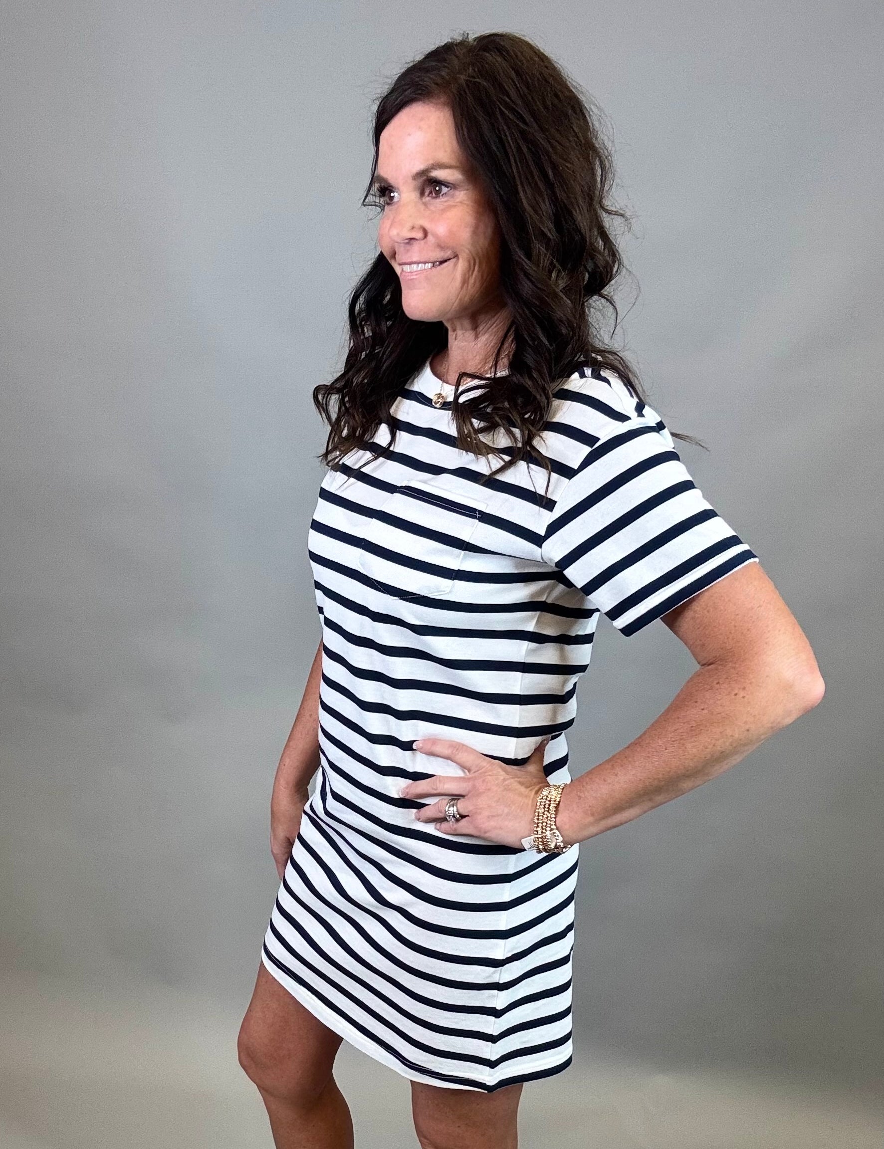 White Navy Stripe Kick Back Dress Dresses THREAD & SUPPLY