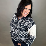 Navy Jacquard Half Zip Sweater Top - Sweater HEM & THREAD