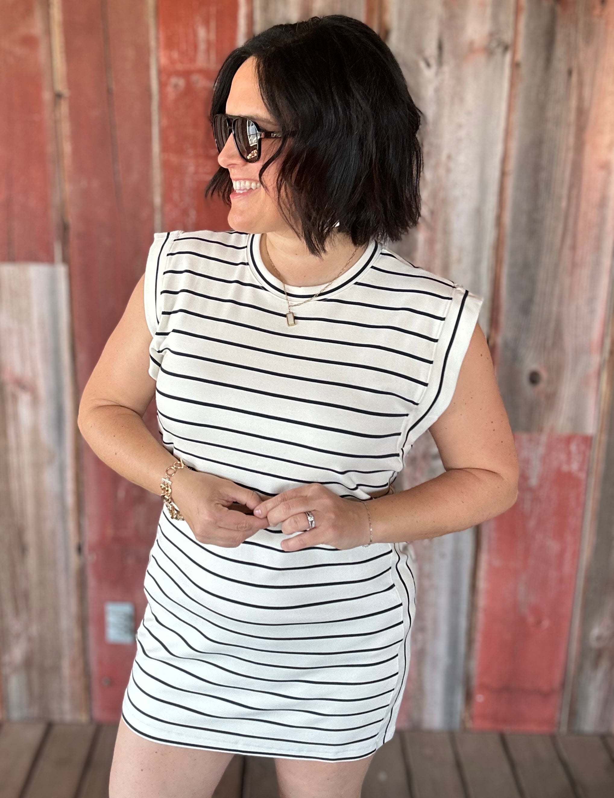 Ivory Black Stripe Avelin Dress Dresses THREAD & SUPPLY