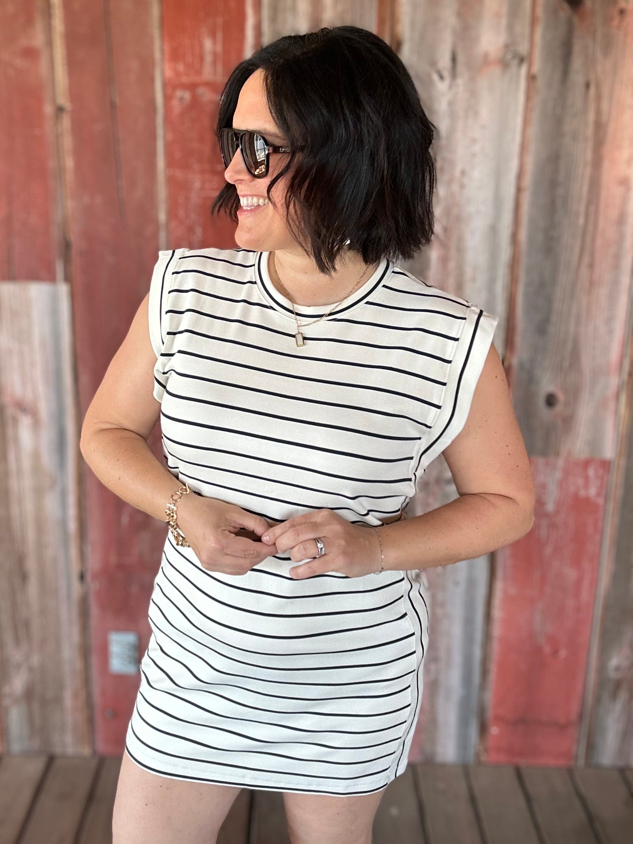 Ivory Black Stripe Avelin Dress Dresses THREAD & SUPPLY
