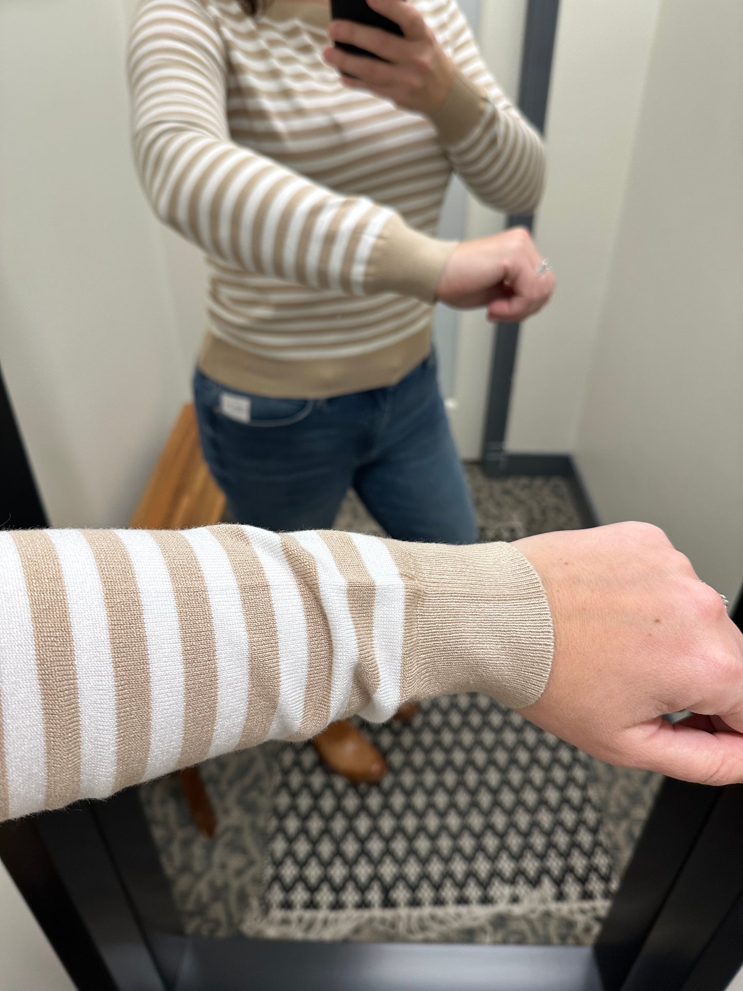 Taupe Stripe Boatneck Sweater