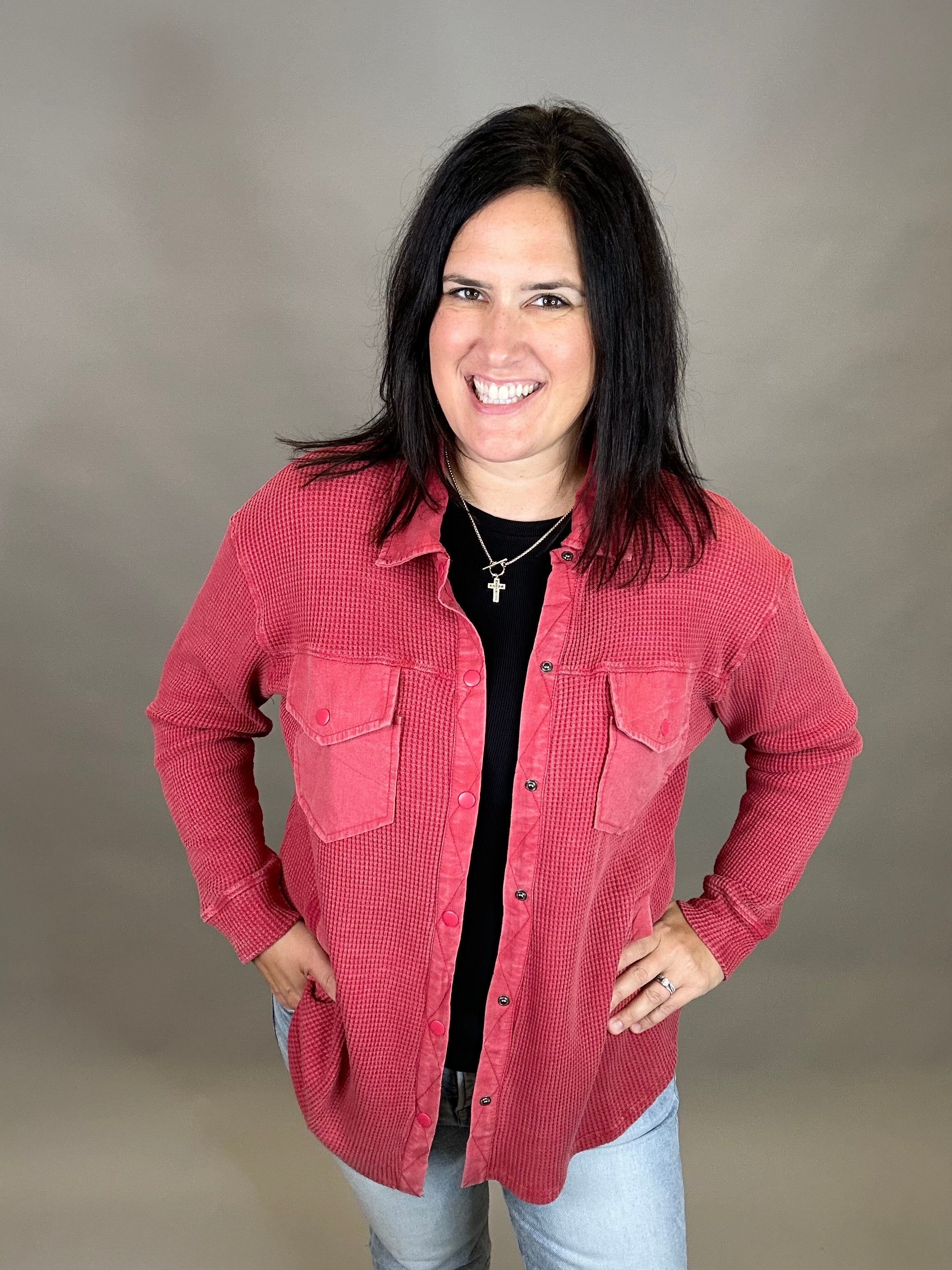 Garnet Mineral Washed Waffle Jacket