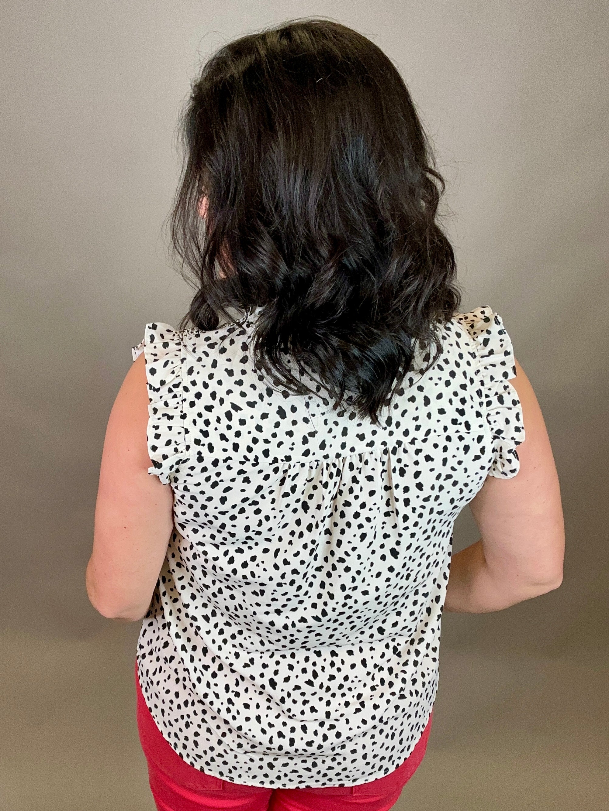 Ivory/Black Smocked Frill Top Tops- Blouses DOE & RAE