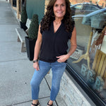 Black Frilled Split Neck Blouse Tops- Blouses STACCATO
