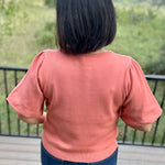 Sunset Orange Bubble Sleeve Knit Top Top - Sweater VOY