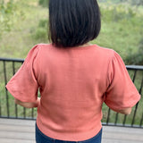 Sunset Orange Bubble Sleeve Knit Top Top - Sweater VOY