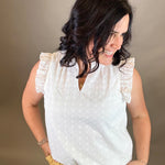 White Eyelet Ruffle Cap Sleeve Top Tops- Blouses DOE & RAE