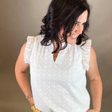 White Eyelet Ruffle Cap Sleeve Top Tops- Blouses DOE & RAE