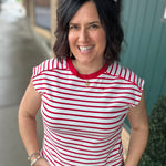 Red/White Striped Top Piping Detail Top - Tee STACCATO