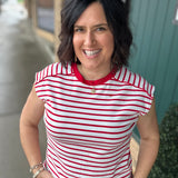 Red/White Striped Top Piping Detail Top - Tee STACCATO