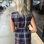 Navy Sleeveless Plaid Midi Dress THML