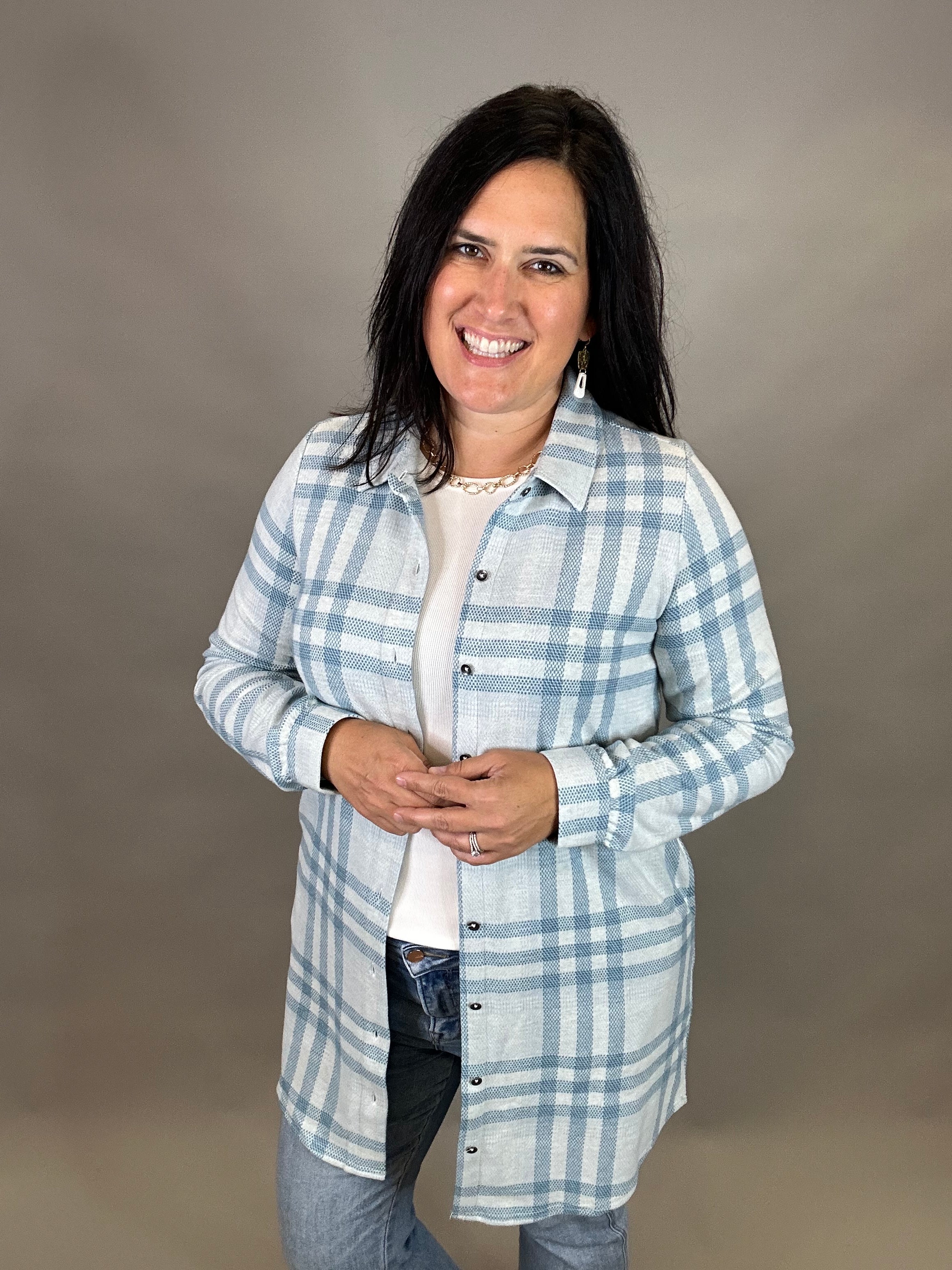Blue Lynden Flannel Dress Dresses FLAG AND ANTHEM