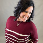 Wine/Cream Striped Drop Shoulder Sweater Top - Sweater WISHLIST