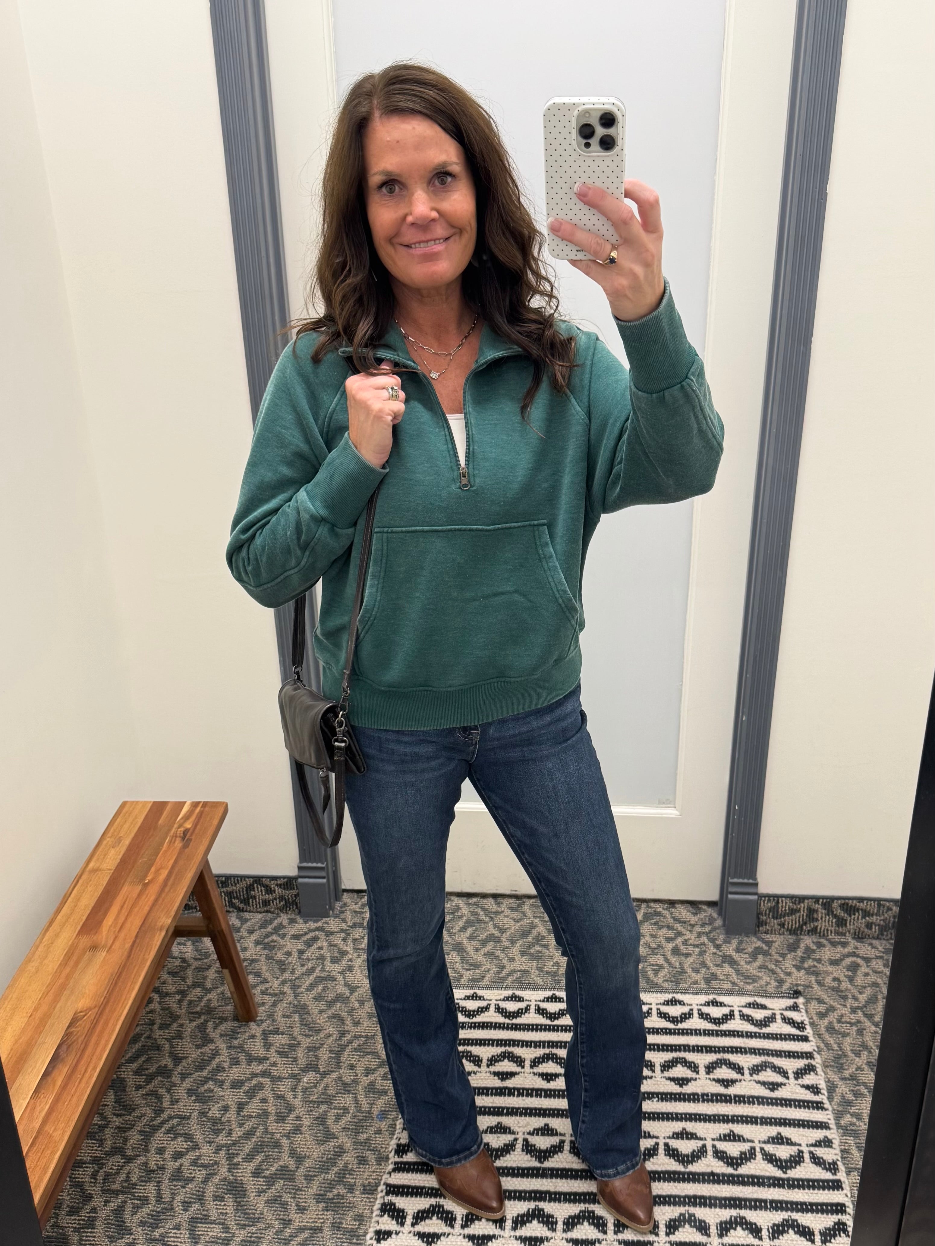 Green Quarter Zip Sweatshirt Top - Sweatshirt PANACHE