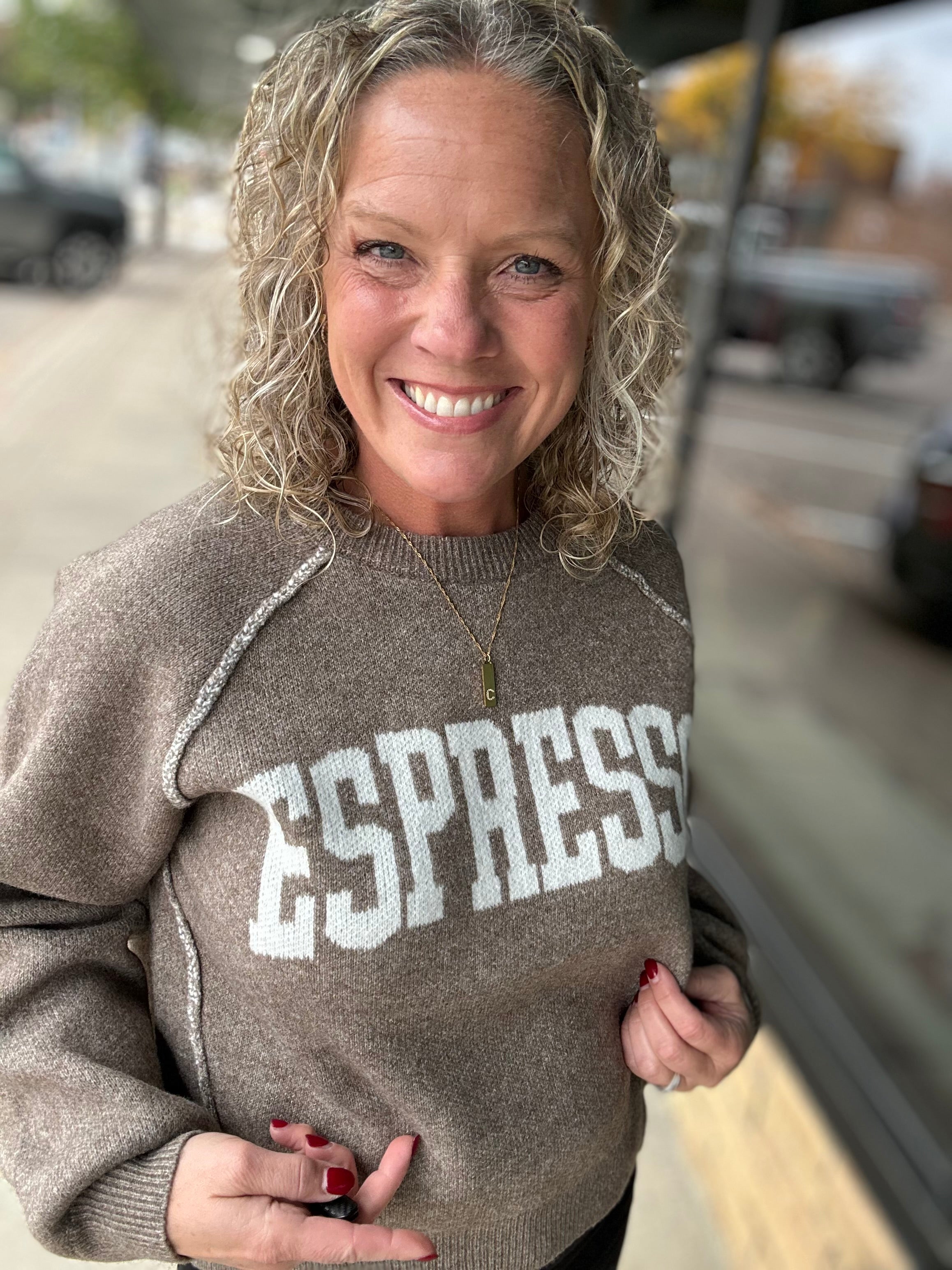 Mocha Soft Brush Textured Espresso Pullover Top - Sweater HEM & THREAD