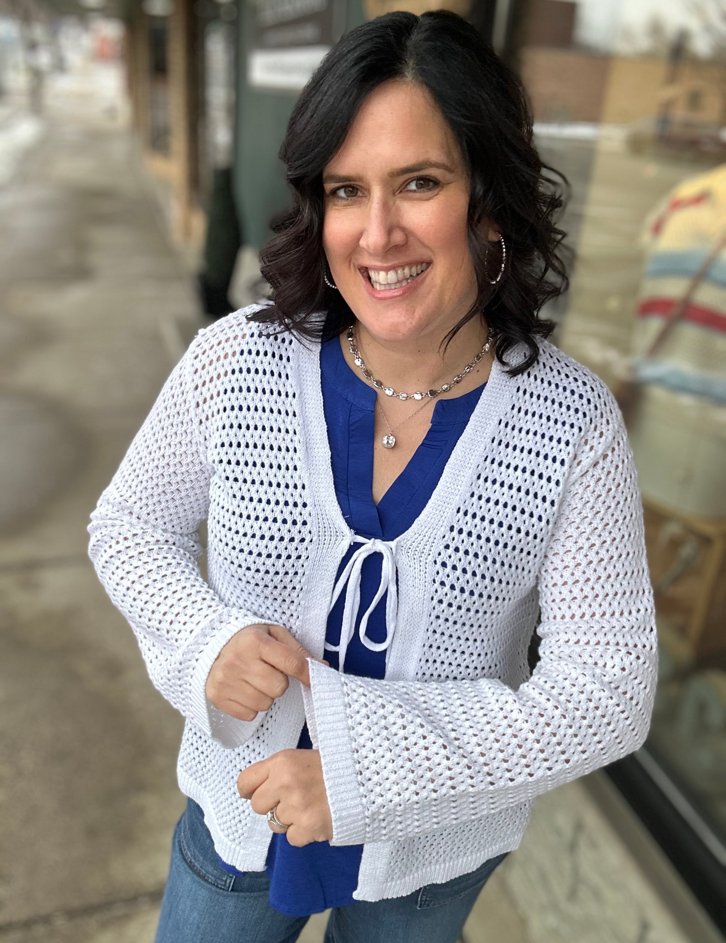 Off White Front Tie Crochet Cardigan Tops- Cardigans EE:SOME