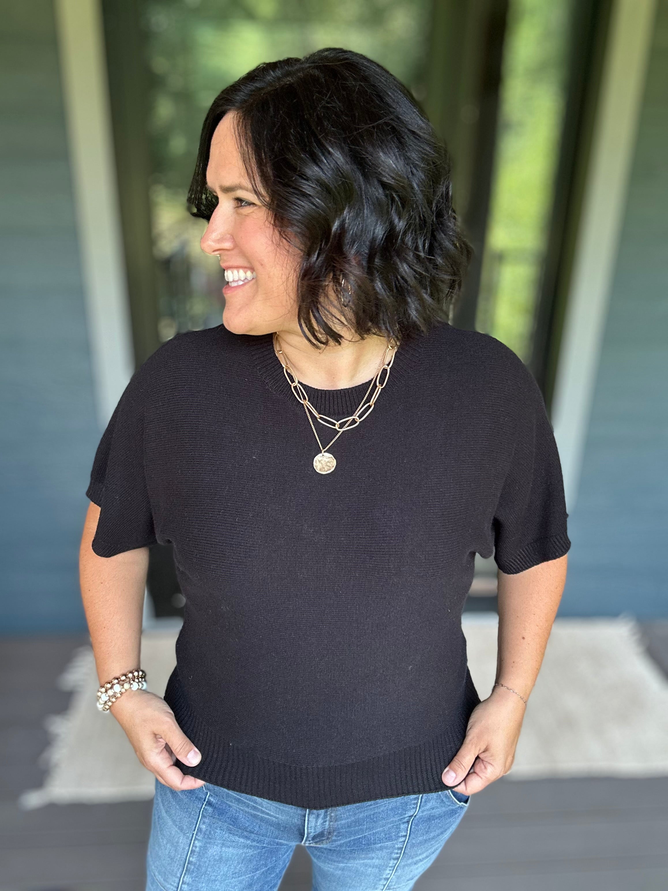 Black Crew Neck Dolman Sweater Top Top - Sweater STACCATO