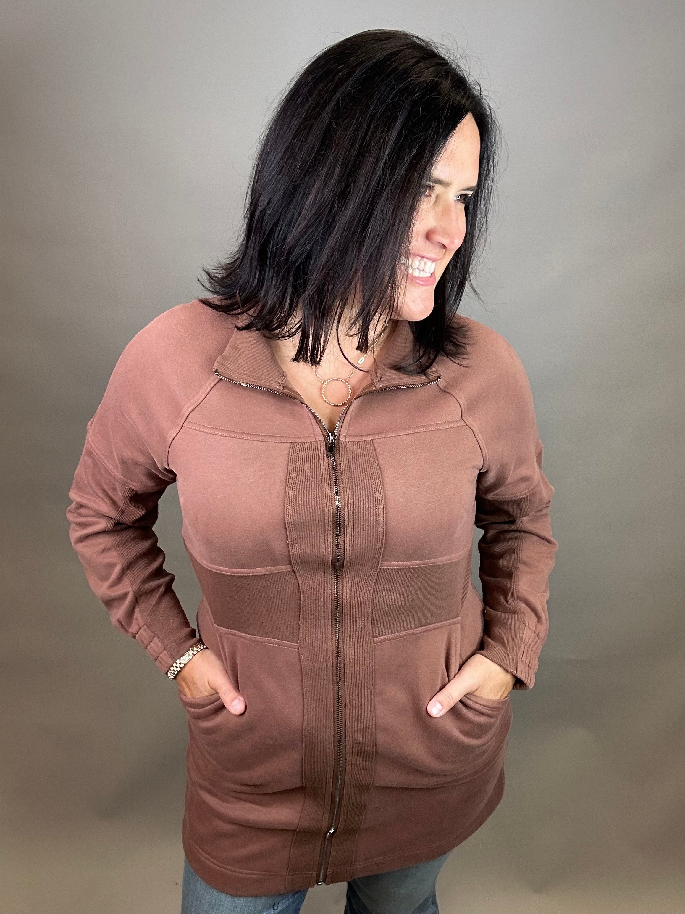 Brown French Terry Mini Dress Dresses DOE & RAE