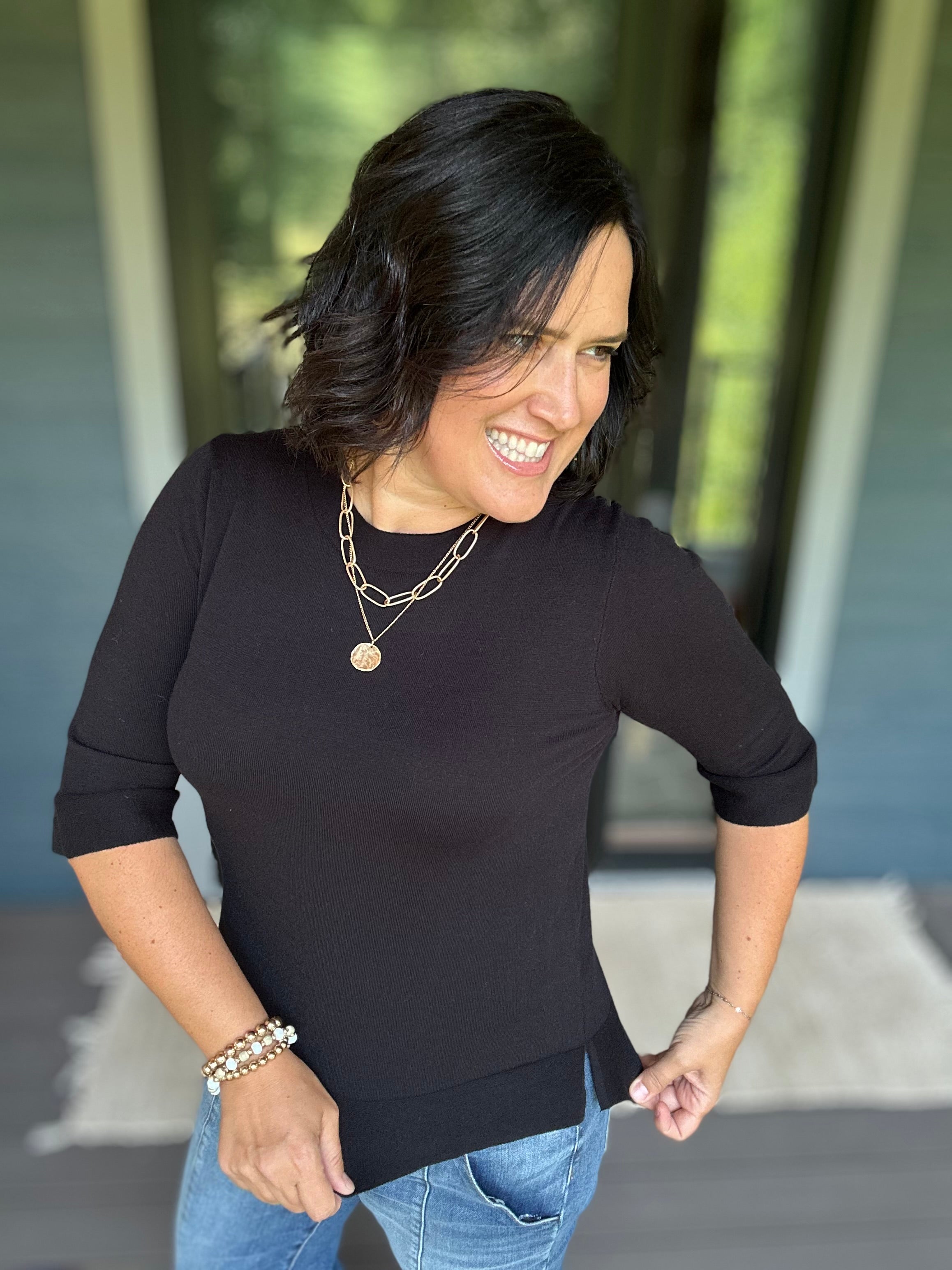 Black Knit Top Top - Sweater DOE & RAE