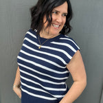 Navy Striped Crew Neck Sleeveless Sweater Top - Sweater STACCATO