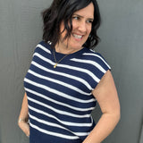 Navy Striped Crew Neck Sleeveless Sweater Top - Sweater STACCATO