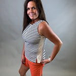 White/Navy Striped Ribbed Sleeveless Top Tops- Tanks DOE & RAE