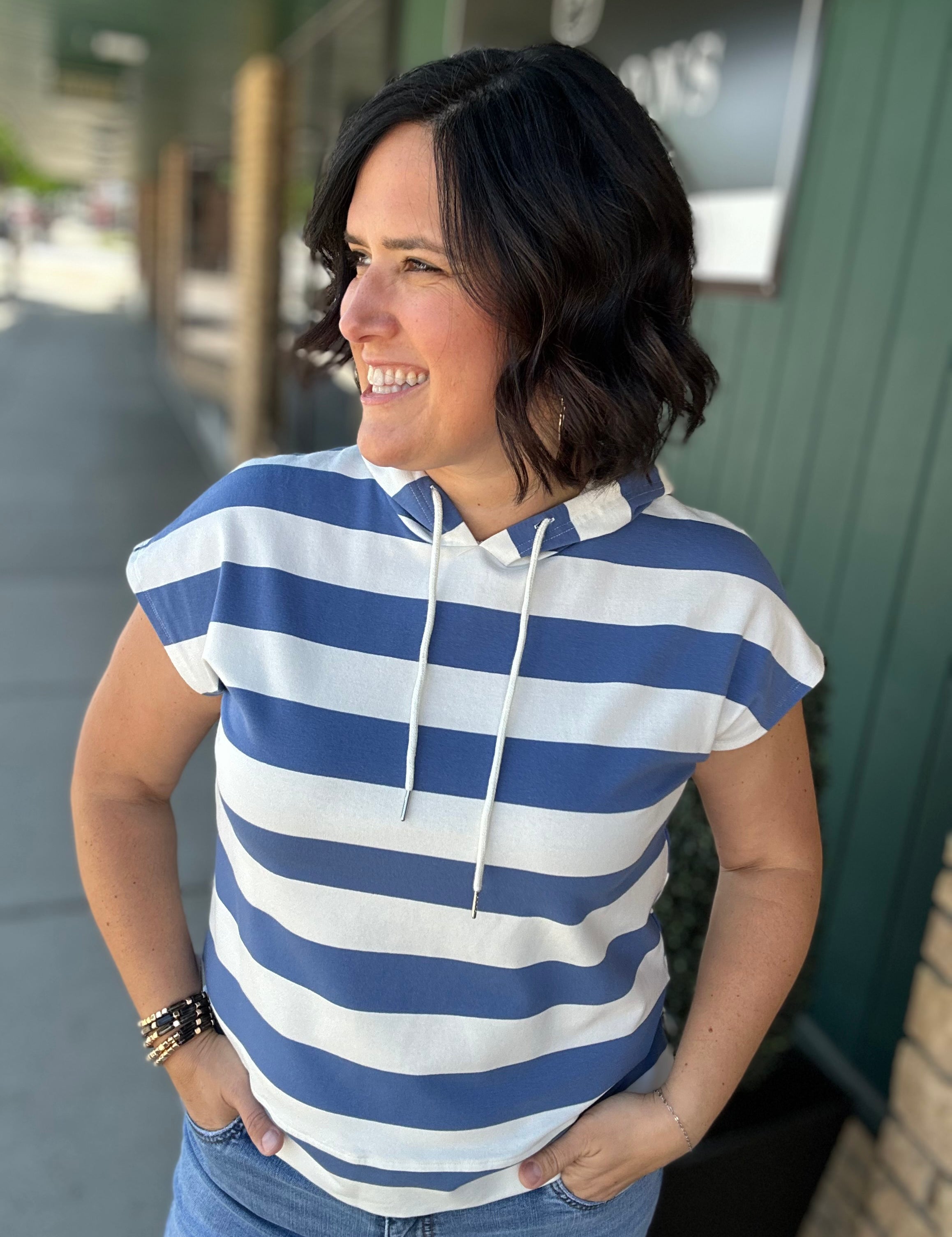 Blue & White Rugby Striped Top Tops- Tees STACCATO