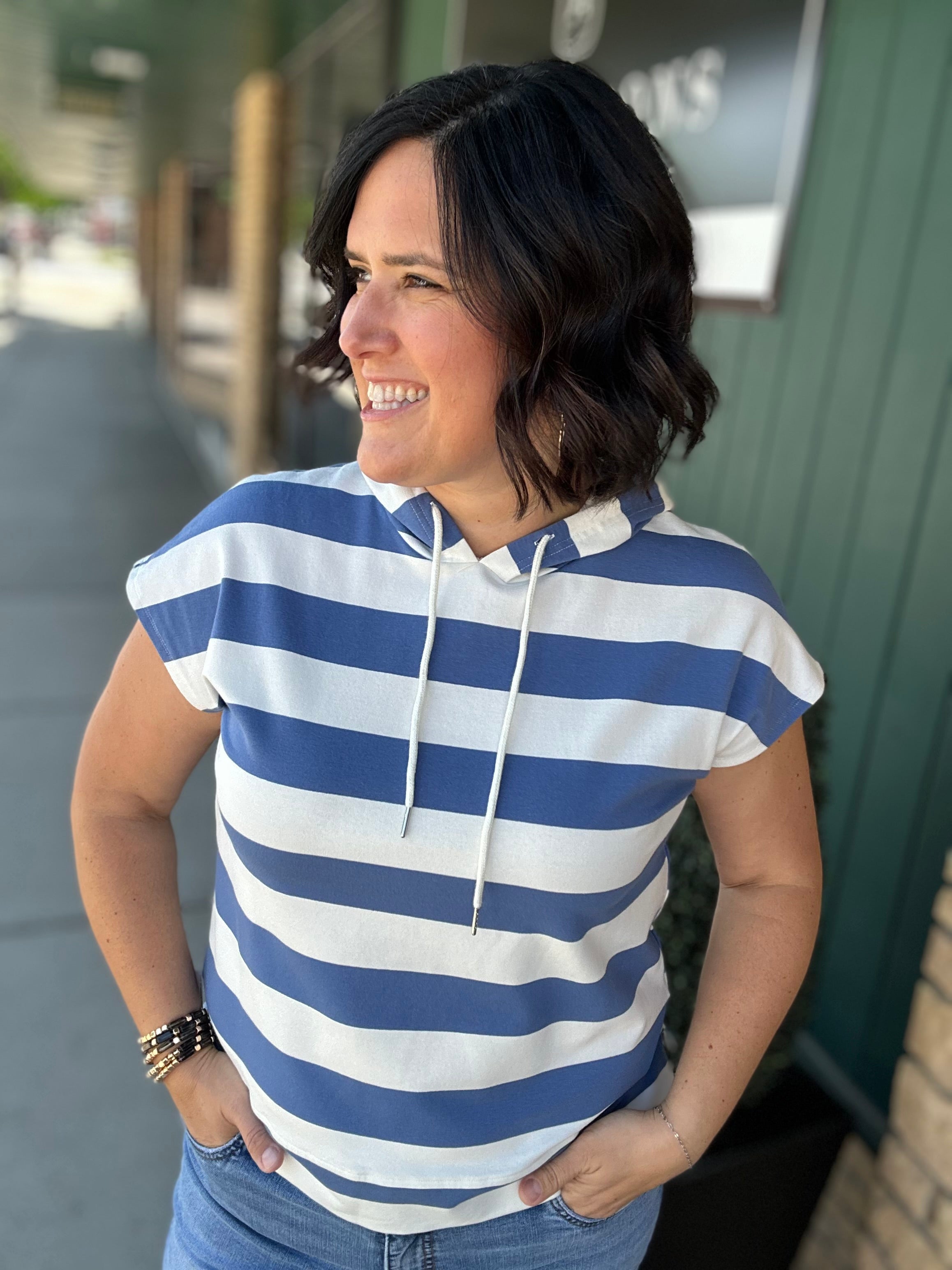 Blue & White Rugby Striped Top Tops- Tees STACCATO