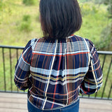 Navy Plaid Button Front Blouse Tops- Blouses THML