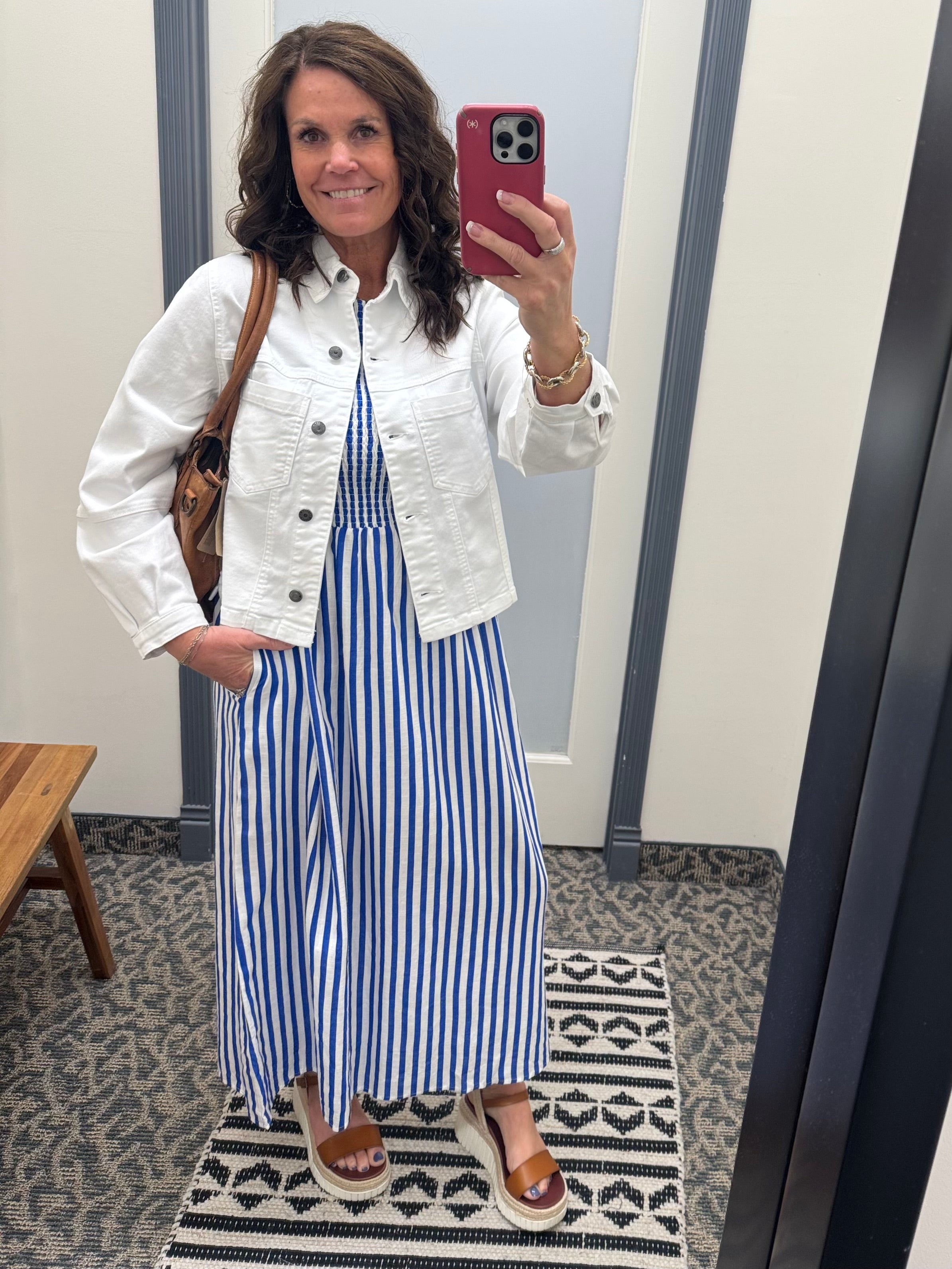 Blue & White Striped Midi Dress Dresses THML