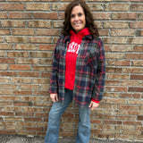 Navy Plaid Shirt Jacket