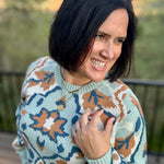 Sage/Gold Puff Sleeve Knit Sweater Top - Sweater VOY