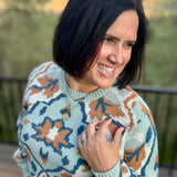 Sage/Gold Puff Sleeve Knit Sweater Top - Sweater VOY