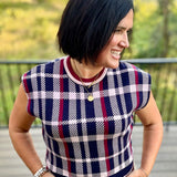 Navy Plaid Knit Sweater Vest