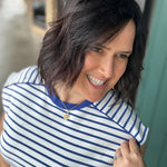 Blue/White Striped Top Piping Detail Top - Tee STACCATO