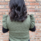 Olive Ruffle Sleeve Quilted Vest