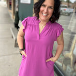 Magenta Frilled Split Neck Dress Dresses STACCATO