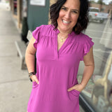 Magenta Frilled Split Neck Dress Dresses STACCATO