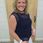 Navy Chunky Open Stitch Sweater Vest Top - Sweater DOE & RAE