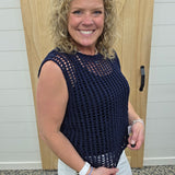 Navy Chunky Open Stitch Sweater Vest Top - Sweater DOE & RAE