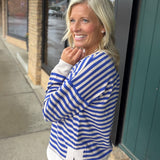 Blue Oatmeal Notch Neck LS Stripe Top Top - Sweatshirt STACCATO