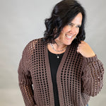 Espresso Crochet Cropped Open Cardigan Tops- Cardigans DOE & RAE