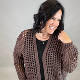Espresso Crochet Cropped Open Cardigan Tops- Cardigans DOE & RAE