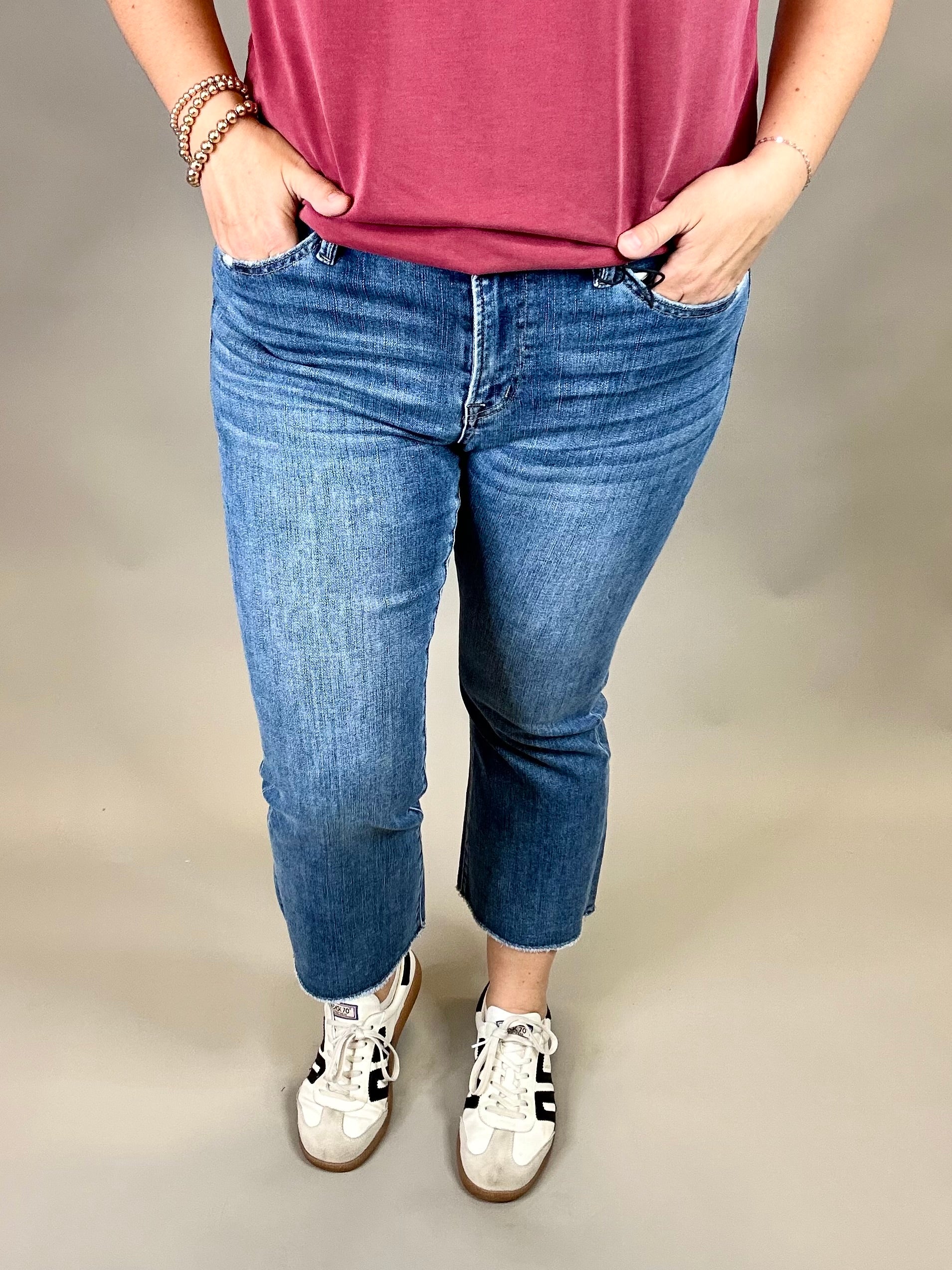 Medium Blue Bootcut Cropped Jeans Bottom- Pants MICA DENIM
