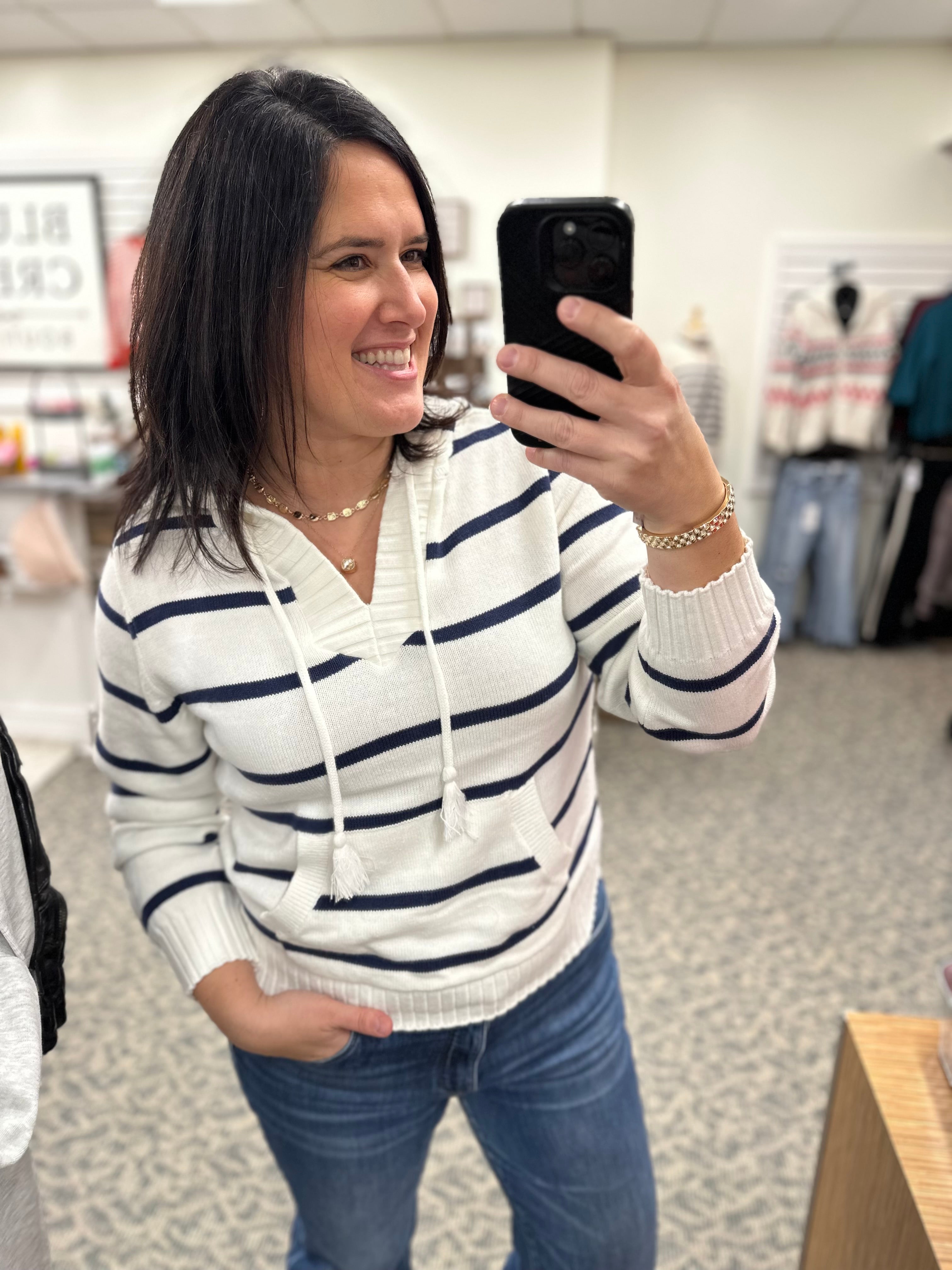 Ivory Navy Rylee Hoodie Top - Sweater THREAD & SUPPLY