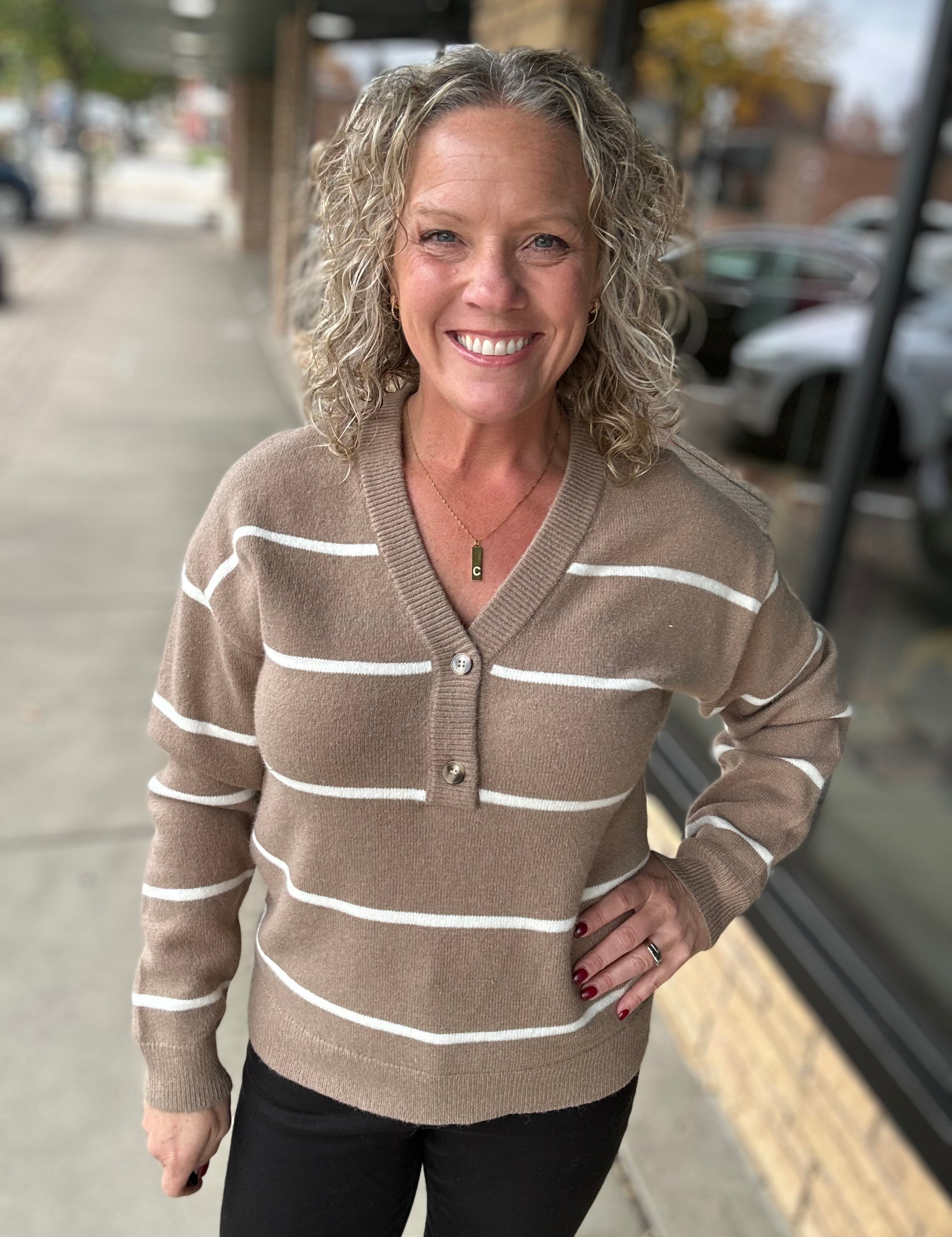 Tan Ivory Stripe Brianna Sweater Top - Sweater THREAD & SUPPLY
