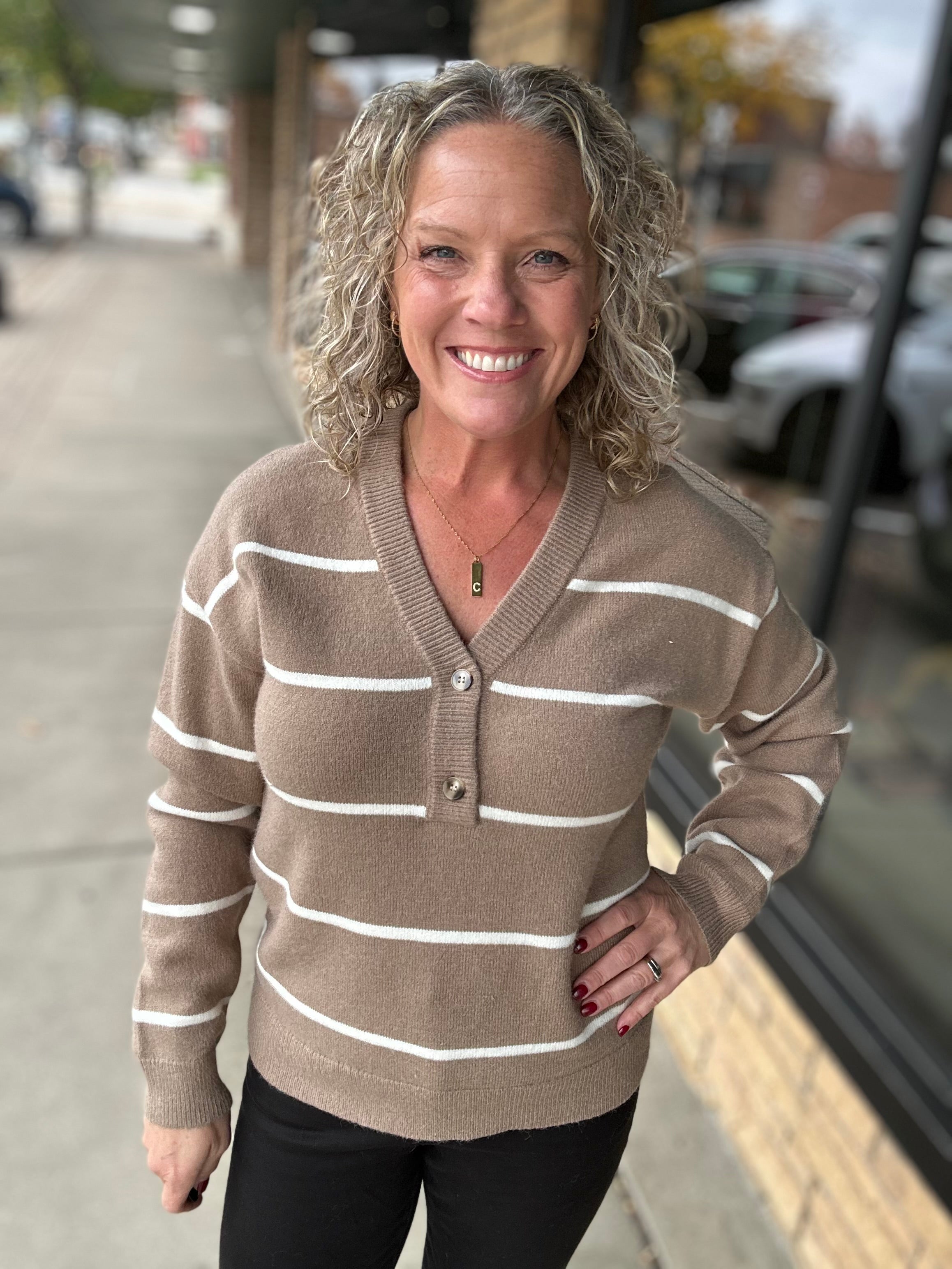 Tan Ivory Stripe Brianna Sweater Top - Sweater THREAD & SUPPLY