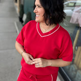 Red Modal V-Neck Top - Sweatshirt RAE MODE