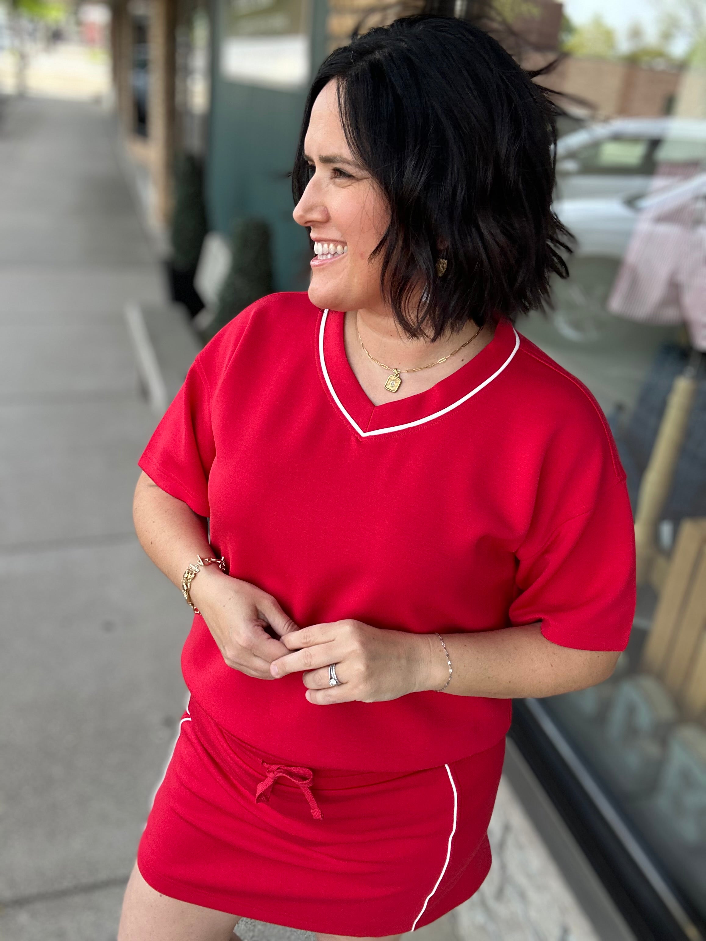 Red Modal V-Neck Top - Sweatshirt RAE MODE