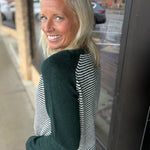 Forest & Taupe Stripe Raglan Crew Sweater Top - Sweater STACCATO